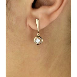 Boucles d'oreilles pendantes losange d'oxyde de zirconium Plaqué OR 750 3 microns