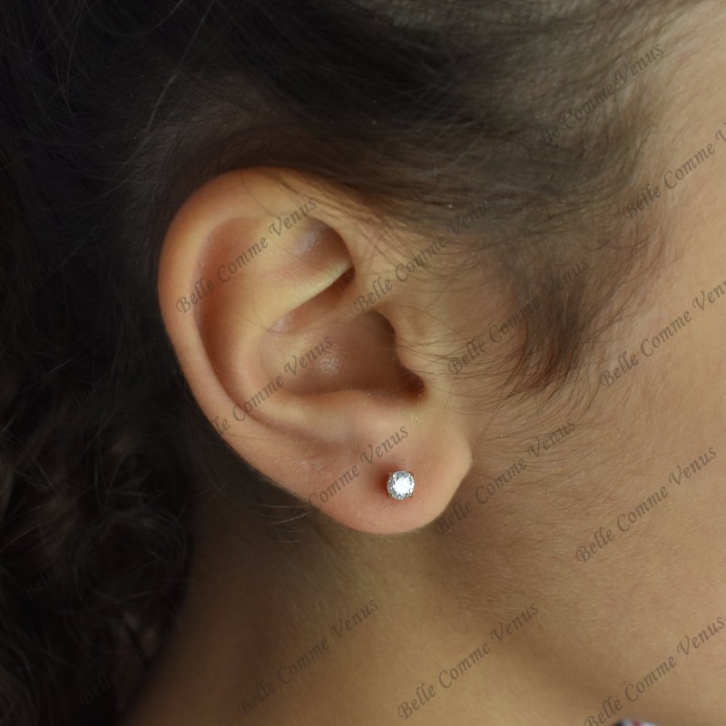 Boucles d'oreilles clous puces oxyde de zirconium Plaqué or 750 3 microns
