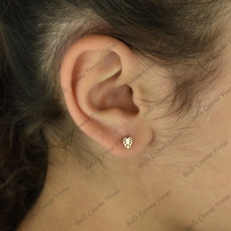 Boucles d'oreilles feuille philodendron monstera Plaqué OR 750 3 microns