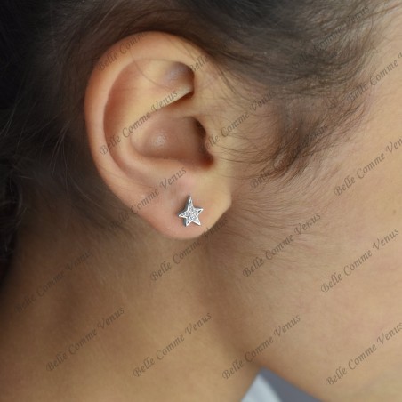 Boucles d'oreilles étoile oxyde de zirconium Argent 925 Rhodié