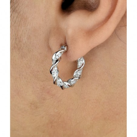 Boucles d'oreilles Créoles torsade d'oxyde de zirconium Argent 925 Rhodié