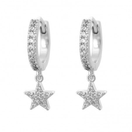 Boucles d'oreilles Mini Créoles étoile oxyde de zirconium pendante Argent 925 Rhodié