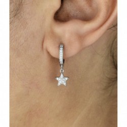 Boucles d'oreilles Mini Créoles étoile oxyde de zirconium pendante Argent 925 Rhodié