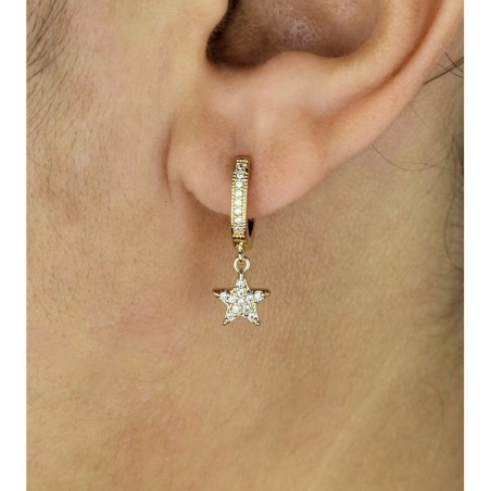 Boucles d'oreilles Mini Créoles étoile oxyde de zirconium pendante Plaqué or 750 3 microns