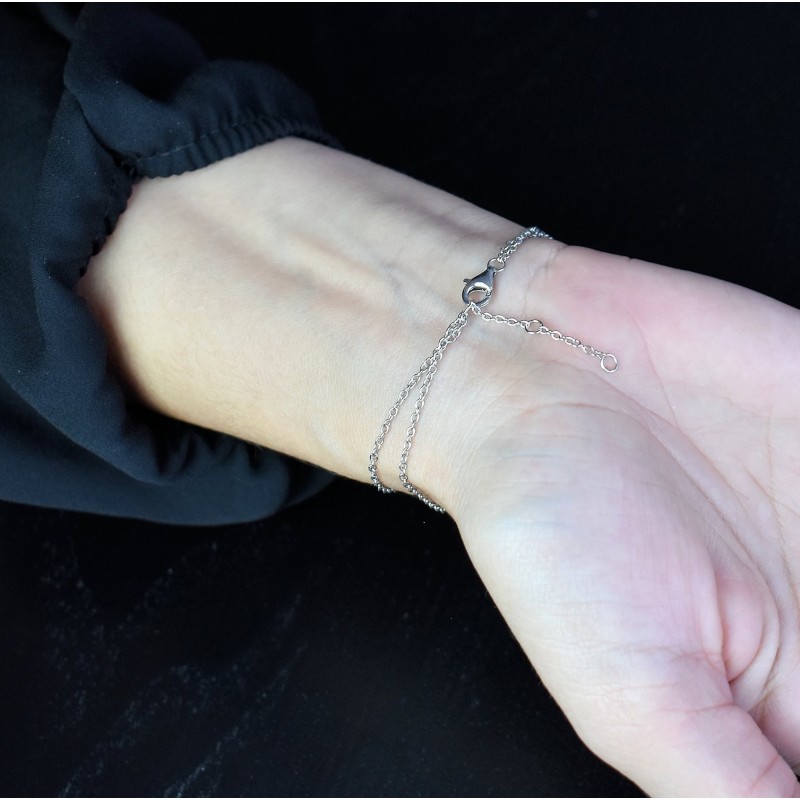 Bracelet arbre de vie feuilles serties d'oxydes de zirconium 2 rangs Argent 925 Rhodié