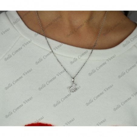 Collier cheval à bascule serti d'oxydes de zirconium Argent 925 Rhodié