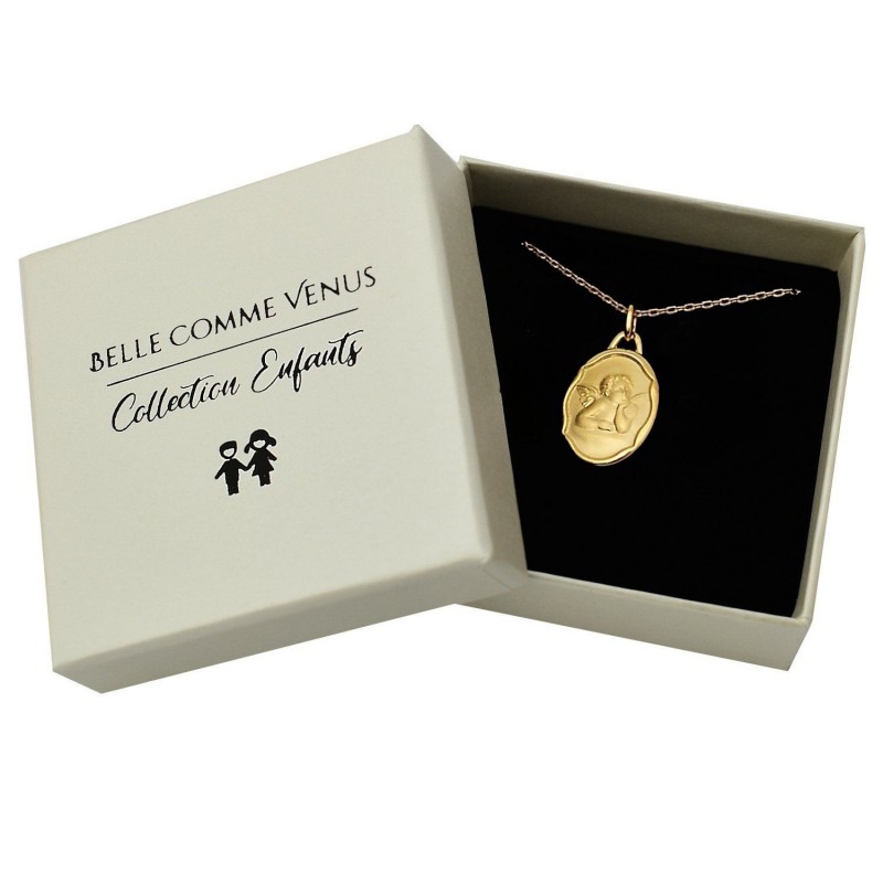 Collier médaille ange baptême Plaqué OR 750 3 microns