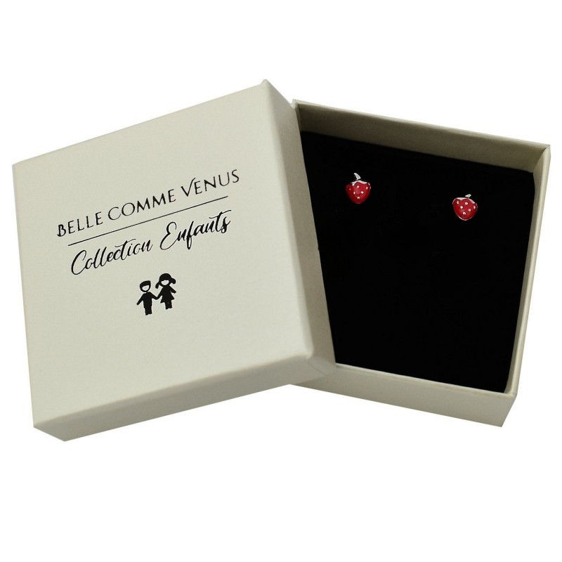 Boucles d'oreilles fraise émail rouge Argent 925 Rhodié