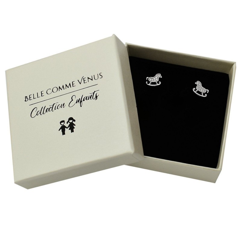 Boucles d'oreilles cheval à bascule serti d'oxyde de zirconium Argent 925 Rhodié Boucles d'oreilles cheval à bascule serti d'oxyde de zirconium Argent 925 Rhodié