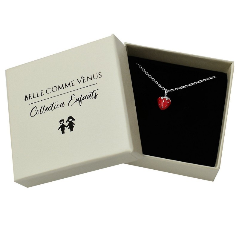 Collier fraise émail rouge Argent 925 Rhodié