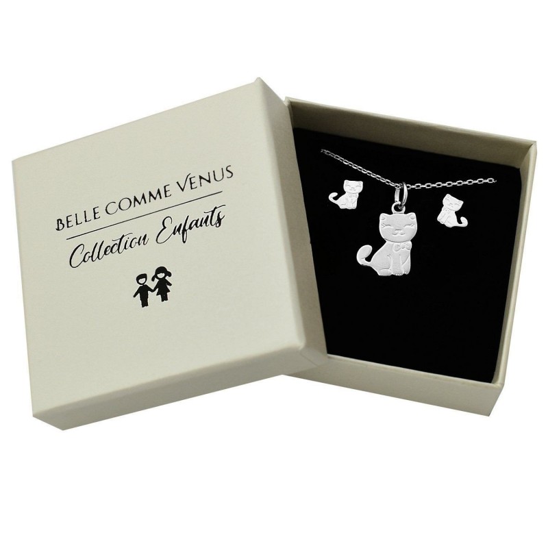Parure chat mignon noeud papillon Argent 925 Rhodié