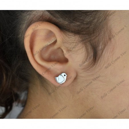 Parure oiseau coeur de nacre oeil oxyde de zirconium noir Argent 925 Rhodié