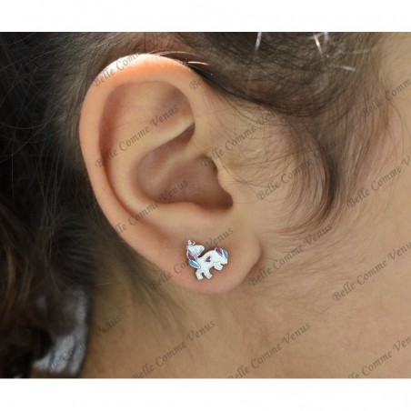 Parure licorne coeur émail coloré Argent 925 Rhodié
