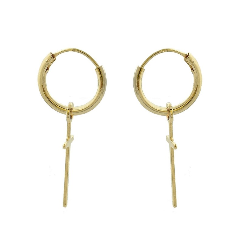 Boucles d'oreilles créole croix pendante Plaqué or 750 3 microns