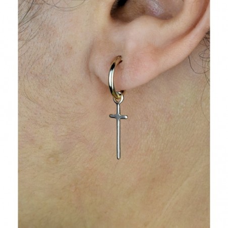 Boucles d'oreilles créole croix pendante Plaqué or 750 3 microns