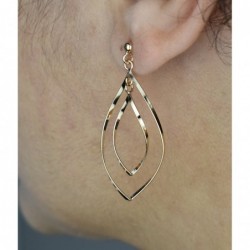 Boucles d'oreilles 2 losanges ovales pendantes Plaqué OR 750 3 microns