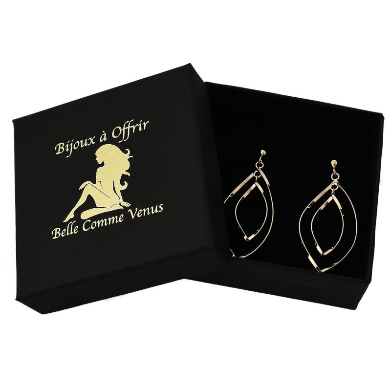 Boucles d'oreilles 2 losanges ovales pendantes Plaqué OR 750 3 microns