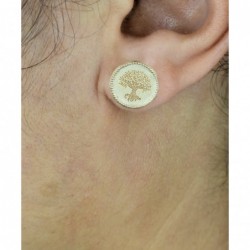 Boucles d'oreilles arbre de vie médaille ronde Plaqué OR 750 3 microns