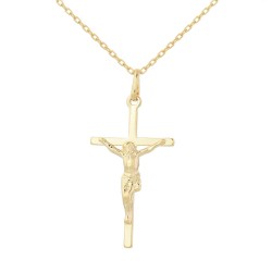 Collier croix catholique Jésus Christ Plaqué OR 750 3 microns