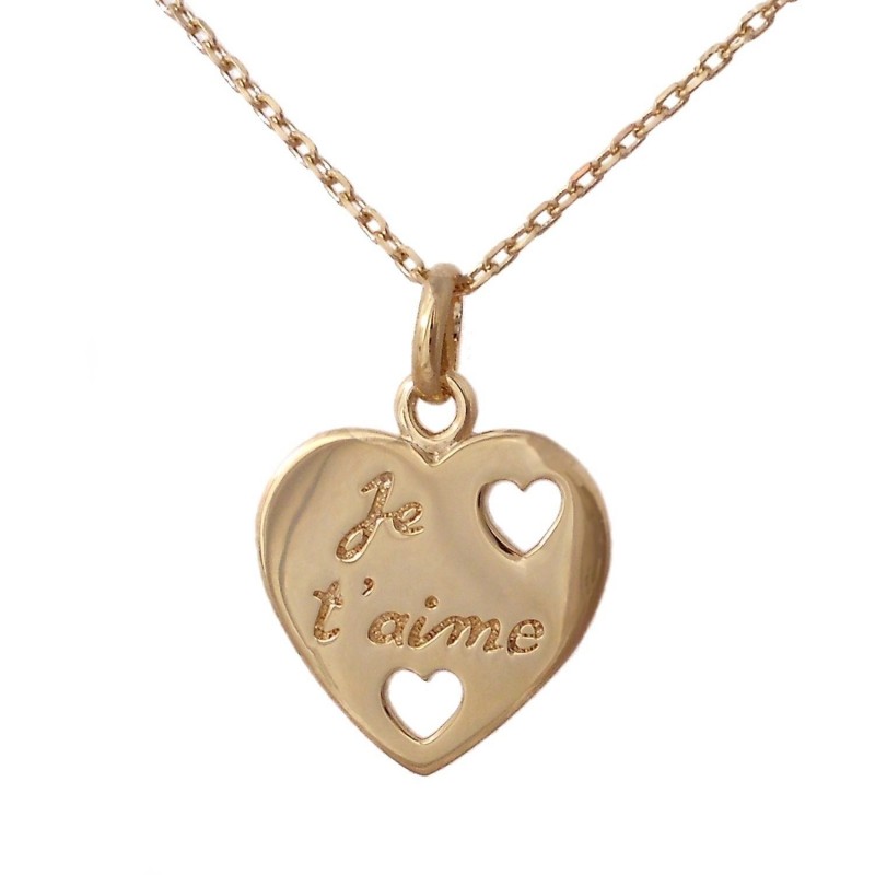Collier coeur Je t'aime pour femme Plaqué OR 750 3 microns Collier coeur Je t'aime pour femme Plaqué OR 750 3 microns