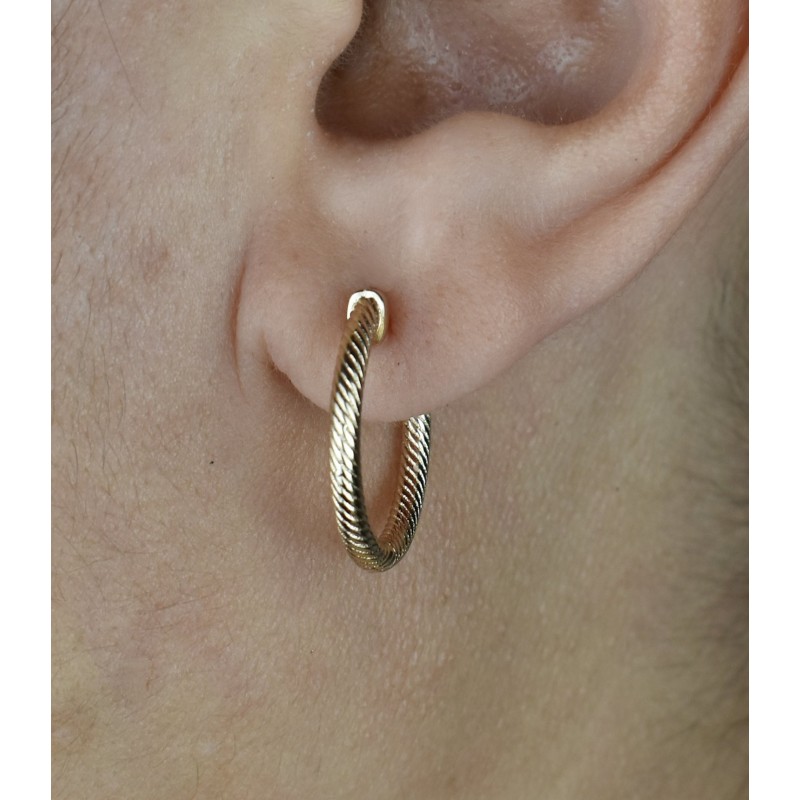 Boucles d'oreilles Créoles effet jonc tressé Plaqué or 750 3 microns
