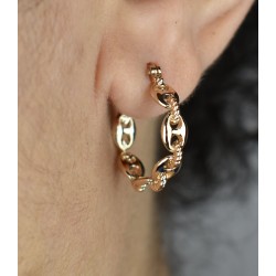 Boucles d'oreilles Créoles suite de grain de café reliés par un anneau effet tressé Plaqué or 750 3 microns