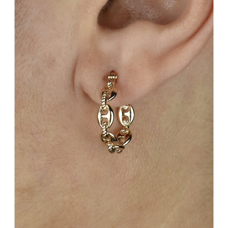 Boucles d'oreilles Créoles suite de grain de café reliés par un anneau effet tressé Plaqué or 750 3 microns