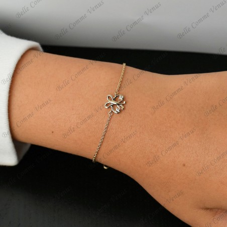 Bracelet papillon oxydes de zirconium sur les ailes Plaqué OR 750 3 microns