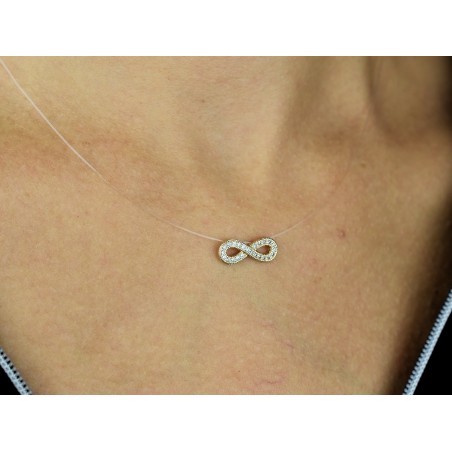 Collier infini d'oxydes de zirconium fil de nylon transparent Plaqué OR 750 3 microns