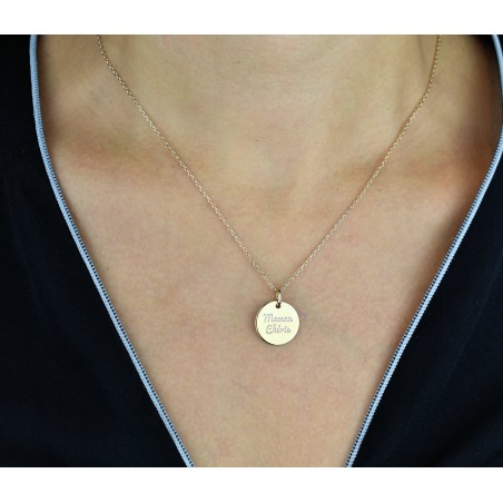 Collier médaille gravée Maman Chérie Plaqué OR 750 3 microns