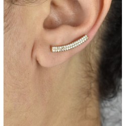 Boucles d'oreilles barre 2 rangs contour de lobe serti d'oxydes de zirconium Plaqué OR 750 3 microns