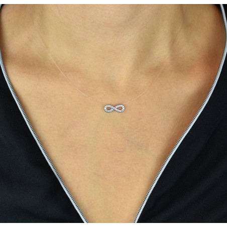 Collier infini d'oxydes de zirconium fil de nylon transparent Argent 925 Rhodié