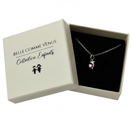 Collier dauphin oxyde de zirconium rose Argent 925 Rhodié