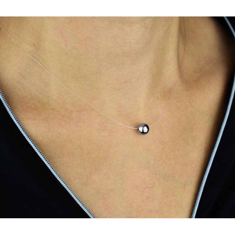 Collier boule fil de nylon transparent Argent 925 Rhodié