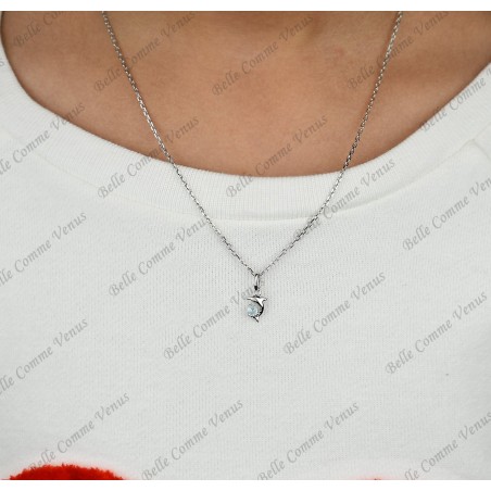 Collier dauphin cristal bleu Argent 925 Rhodié