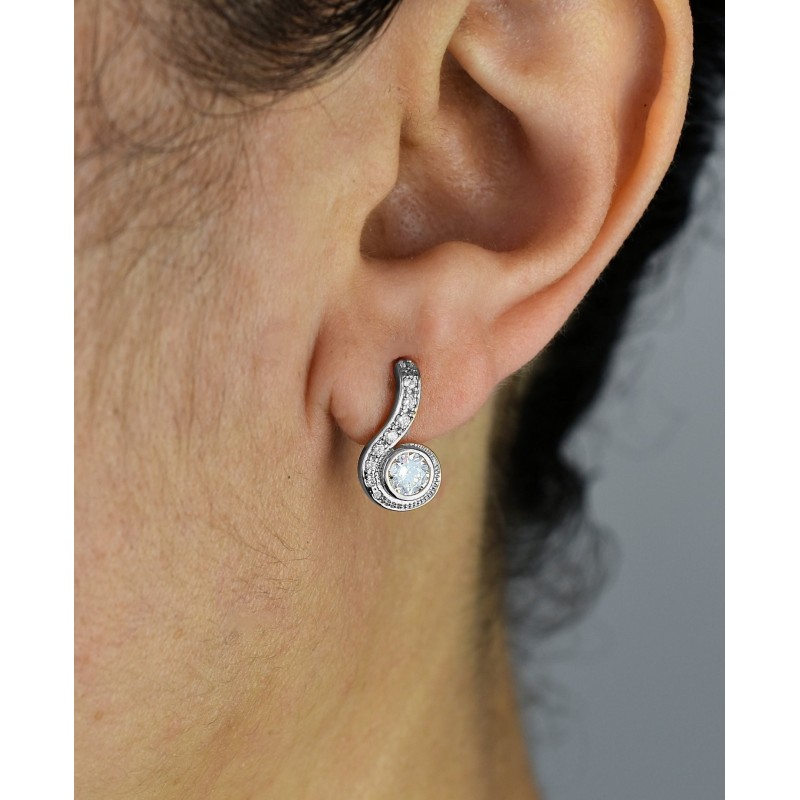 Boucles d'oreilles spirale d'oxyde de zirconium rond Argent 925 Rhodié