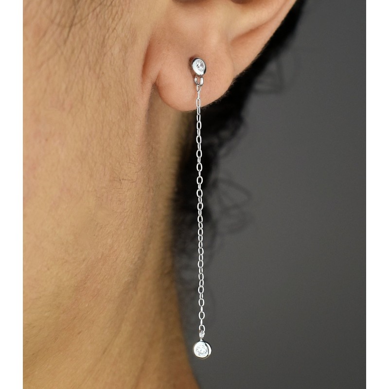 Boucles d'oreilles oxyde de zirconium avec chainette Argent 925 Rhodié