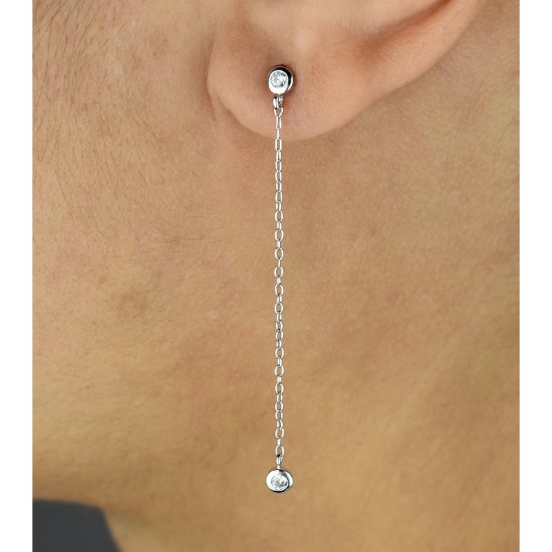 Boucles d'oreilles oxyde de zirconium avec chainette Argent 925 Rhodié