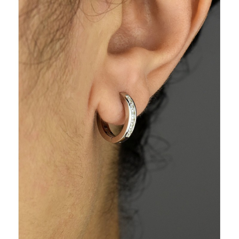 Boucles d'oreilles créoles anneau d'oxyde de zirconium Argent 925 Rhodié