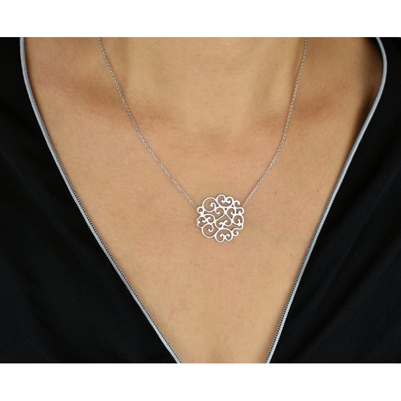 Collier arabesque de coeurs Argent 925 Rhodié