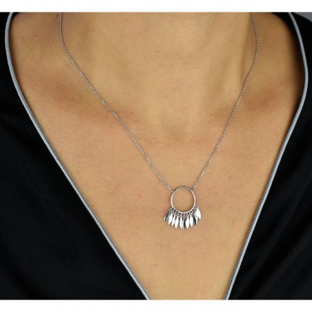 Collier cercle pampilles de petites plumes pendantes Argent 925 Rhodié