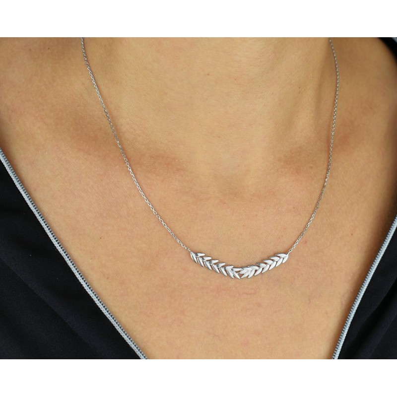 Collier branche de laurier épi Argent 925 Rhodié