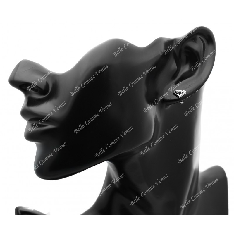 Boucles d'oreilles motif diamant forme ajourée Argent 925 Rhodié