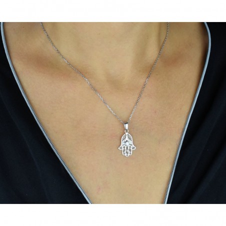 Collier main de Fatma oxyde de zirconium Argent 925 Rhodié