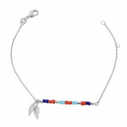 Bracelet plumes et perles colorées Argent 925 Rhodié