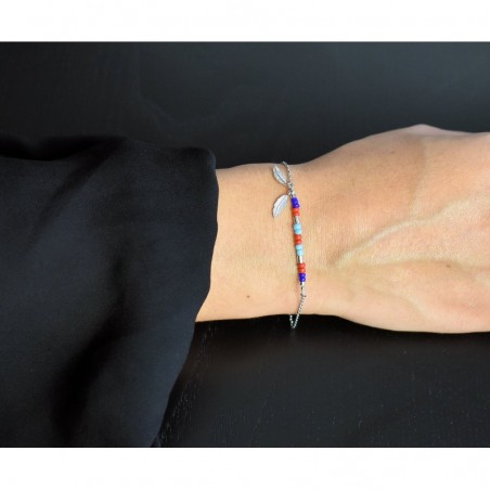 Bracelet plumes et perles colorées Argent 925 Rhodié
