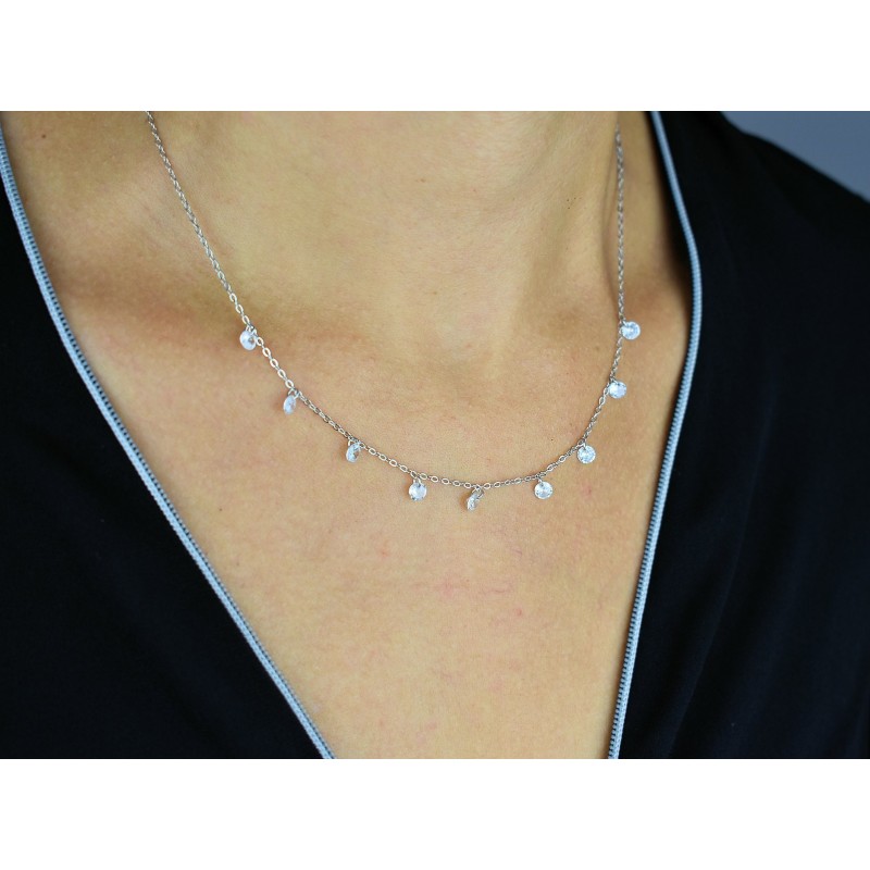 Collier pampilles oxydes de zirconium Argent 925 Rhodié