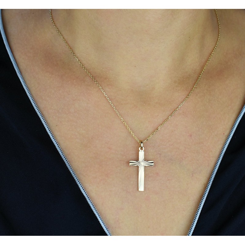 Collier croix ciselée Plaqué OR 750 3 microns