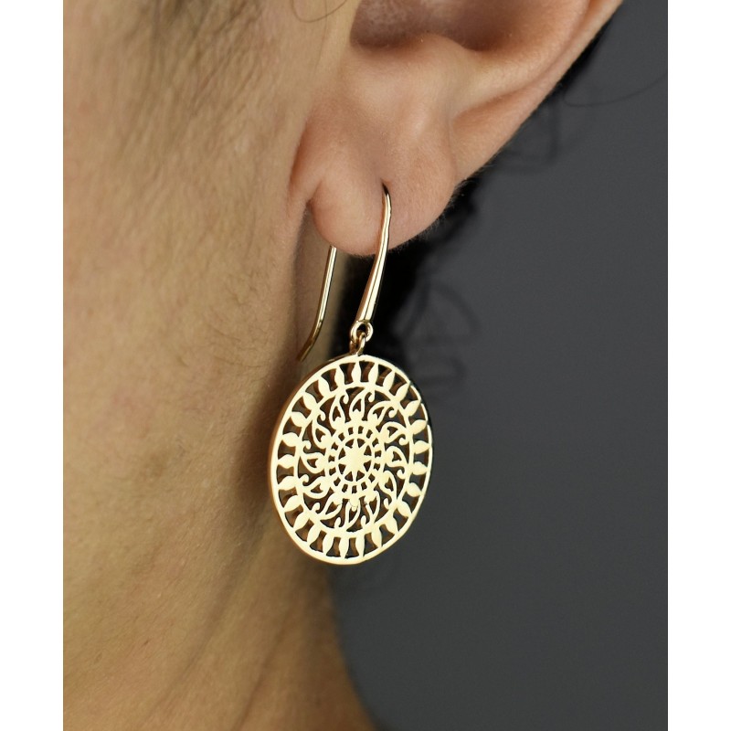 Boucles d'oreilles soleil arabesque ajouré Plaqué OR 750 3 microns