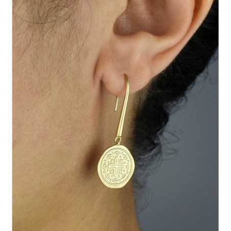 Boucles d'oreilles croix médaille antique Plaqué OR 750 3 microns